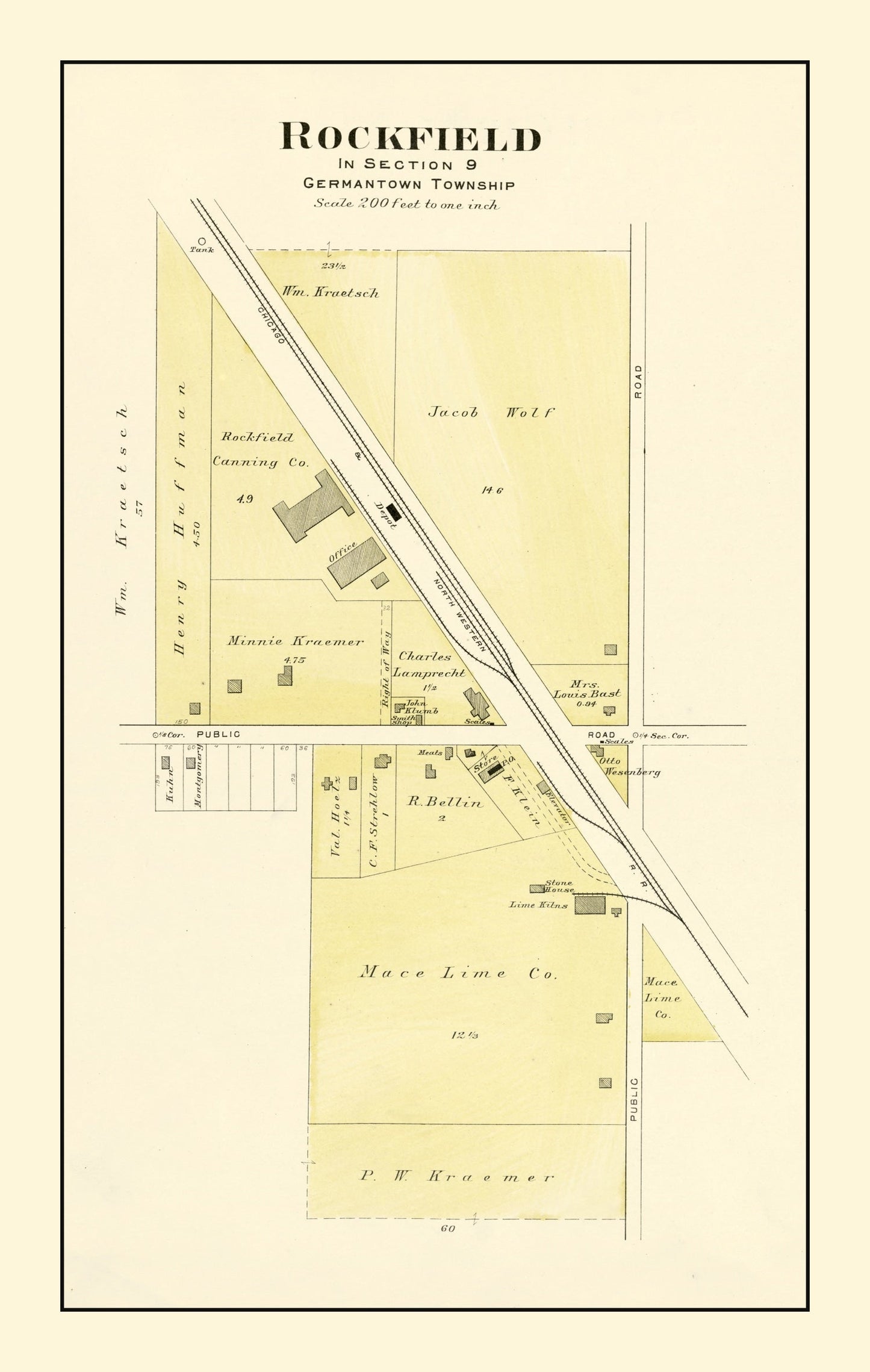 Vintage Map of Rockfield, Wisconsin, 1915