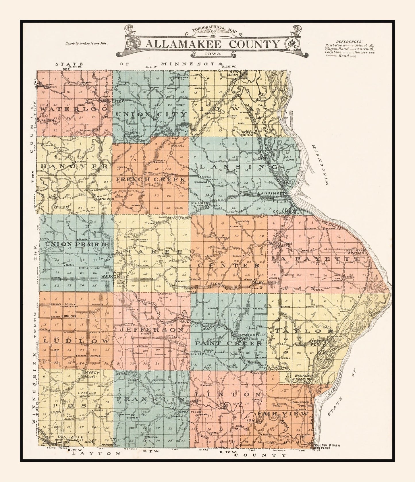 Vintage Map of Allamakee County, Iowa, 1917