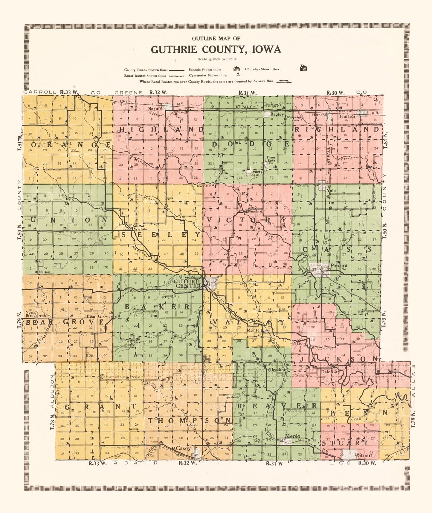 Vintage Map of Guthrie County, Iowa, 1917