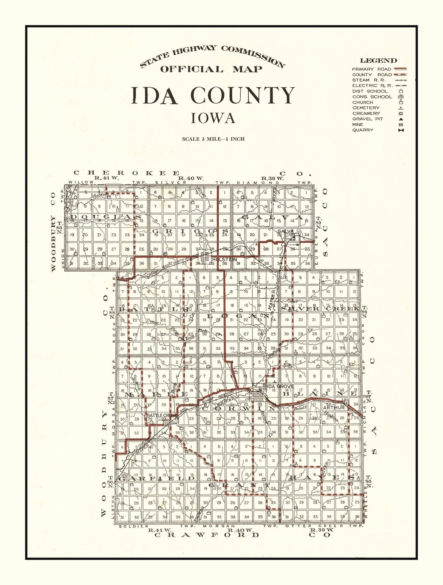 Vintage Map of Ida County, Iowa, 1920