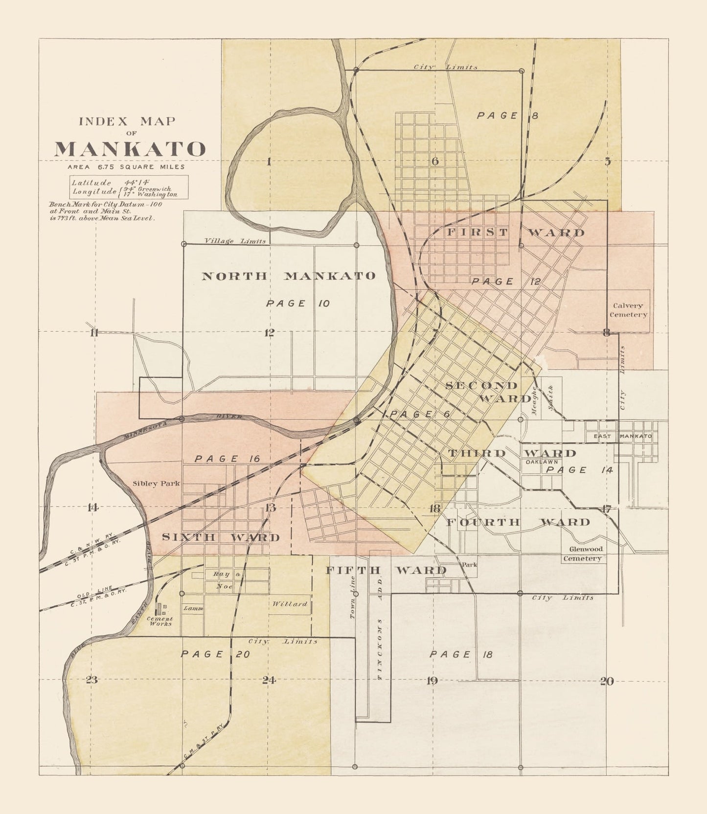 Vintage Map of Mankato, Minnesota, 1921