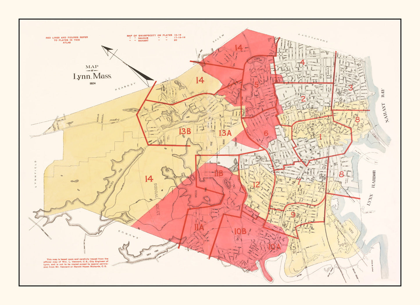 Vintage Map of Lynn, Massachusetts, 1924