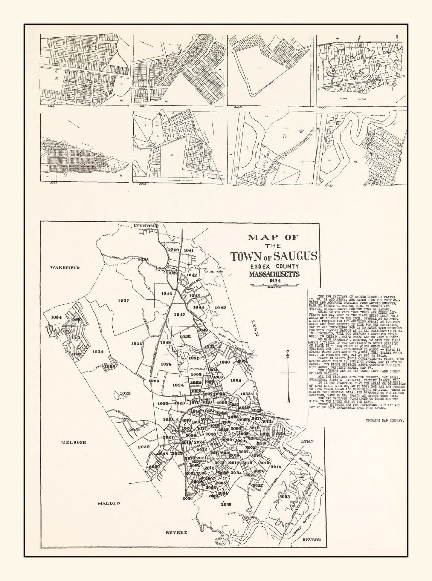 Vintage Map of Saugus, Massachusetts, 1924