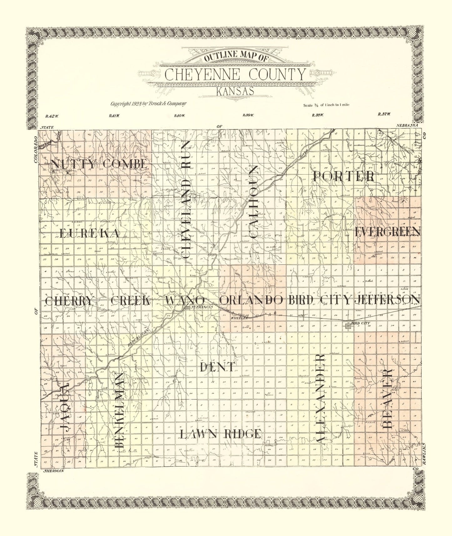 Vintage Map of Cheyenne County, Kansas, 1928