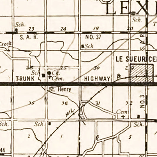Vintage Map of Le Sueur County, Minnesota, 1928