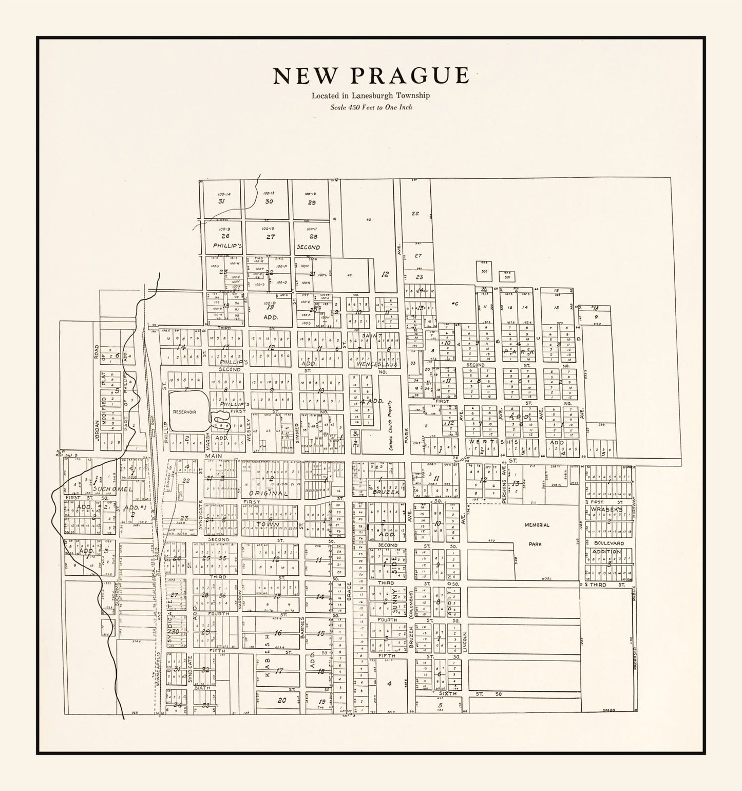 Vintage Map of New Prague, Minnesota, 1928