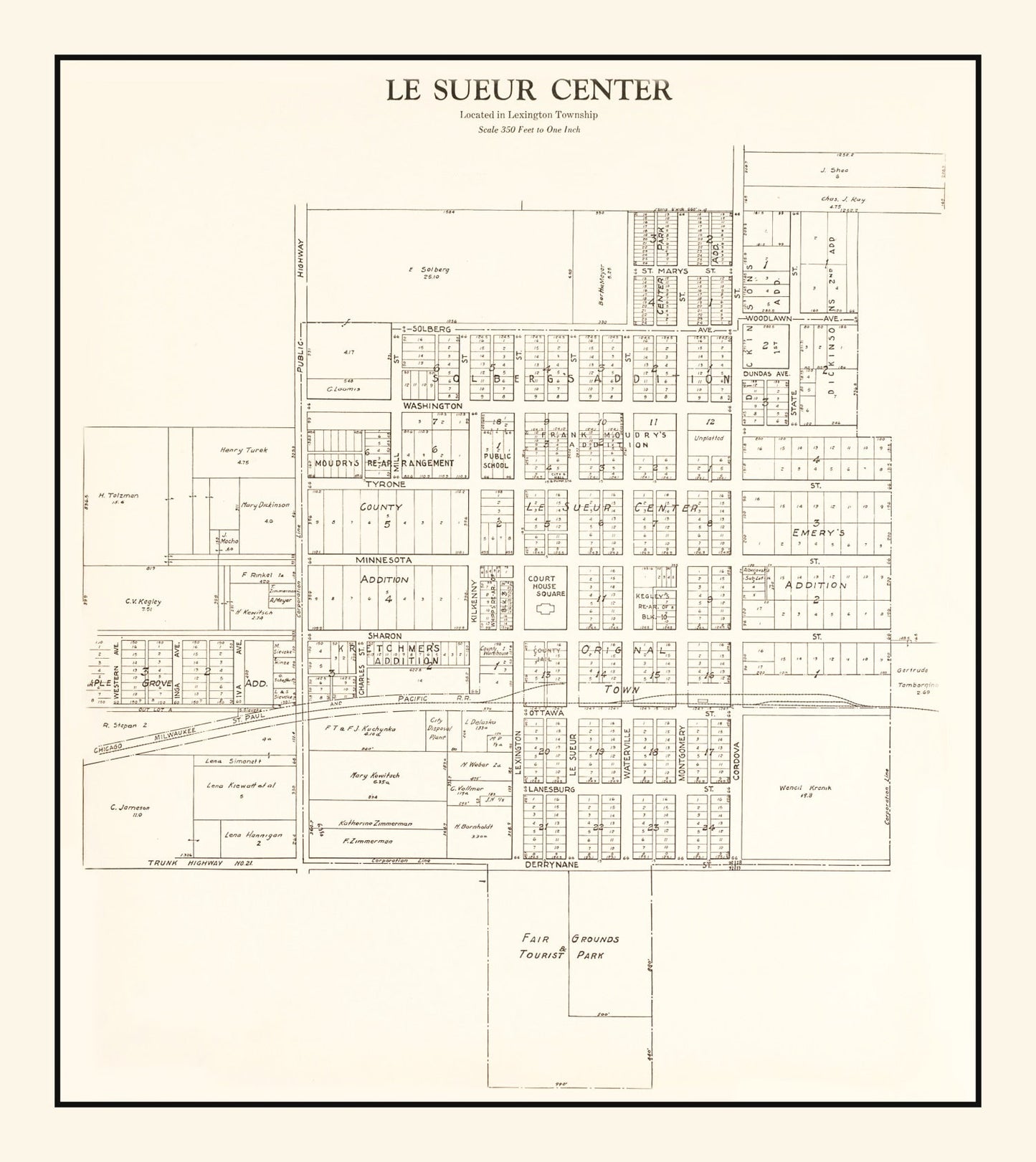 Vintage Map of Le Sueur Center, Minnesota, 1928