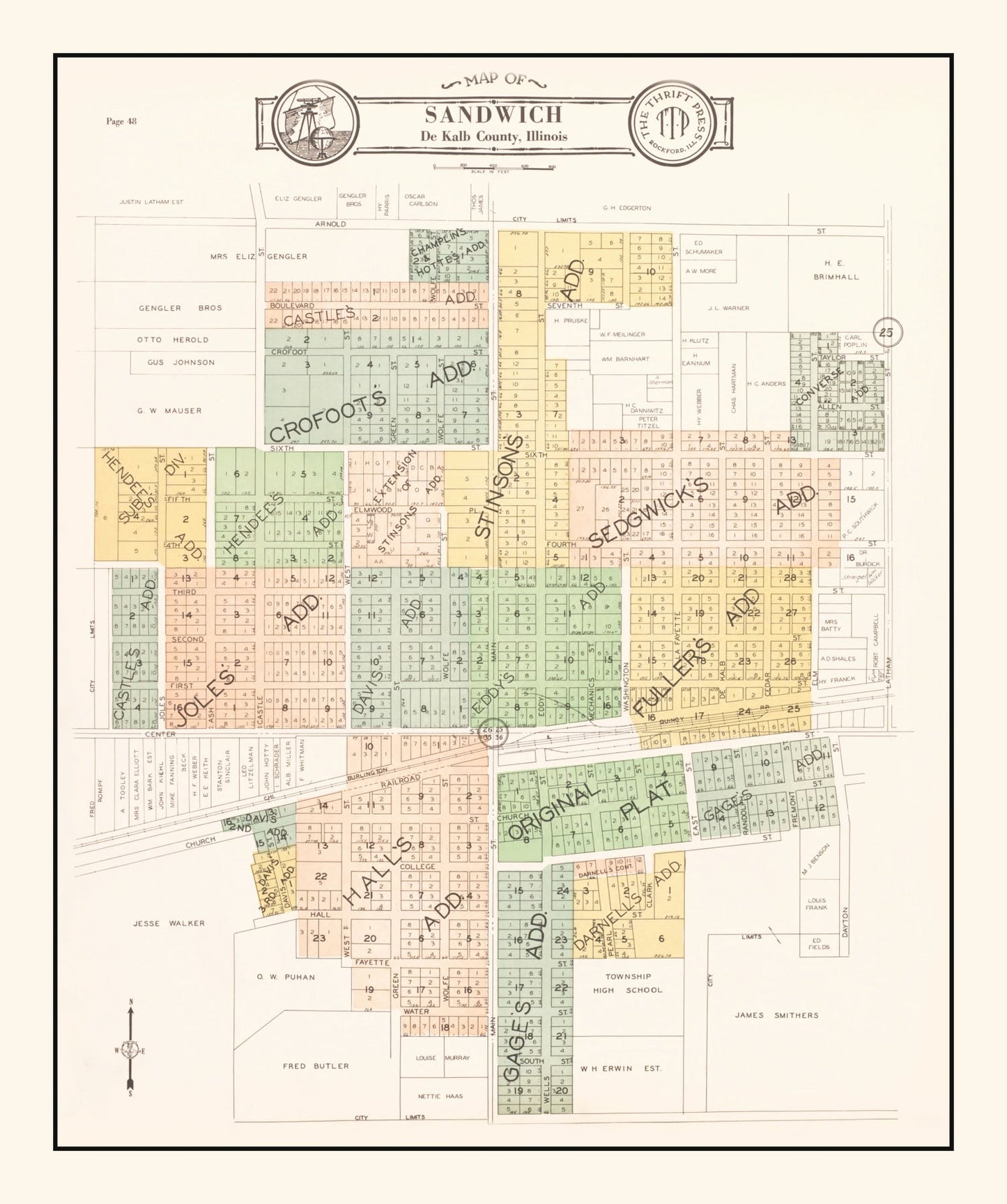 Vintage Map of Sandwich, Illinois, 1929