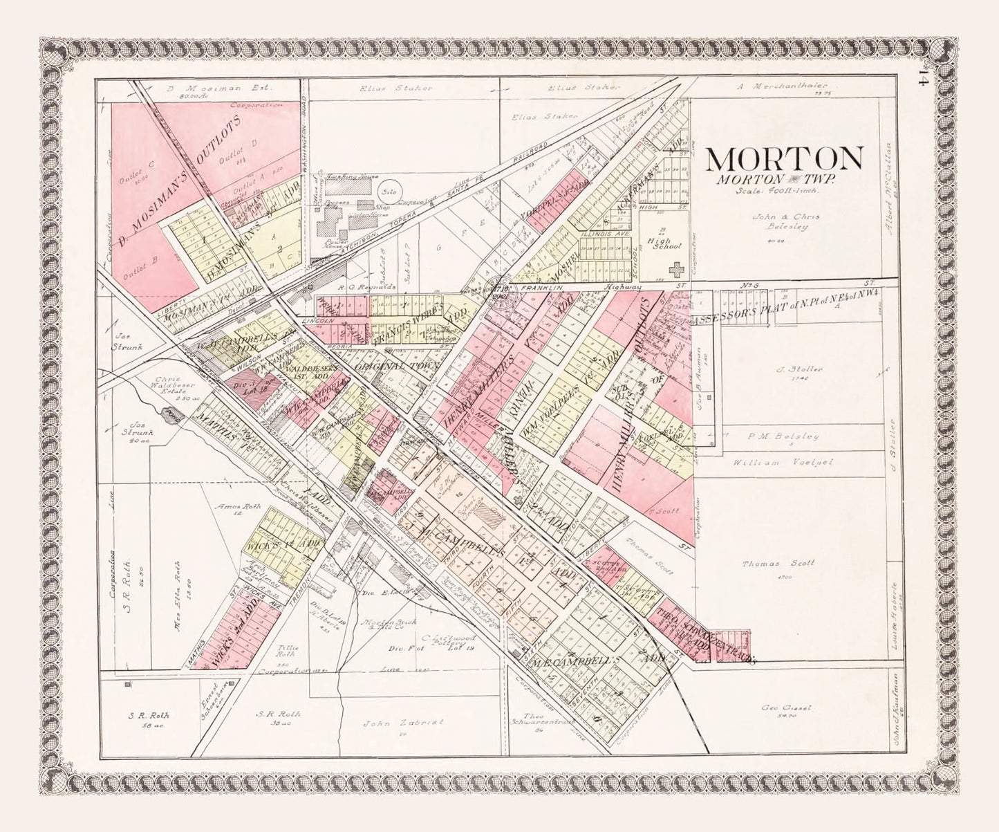 Vintage Map of Morton, Illinois, 1929