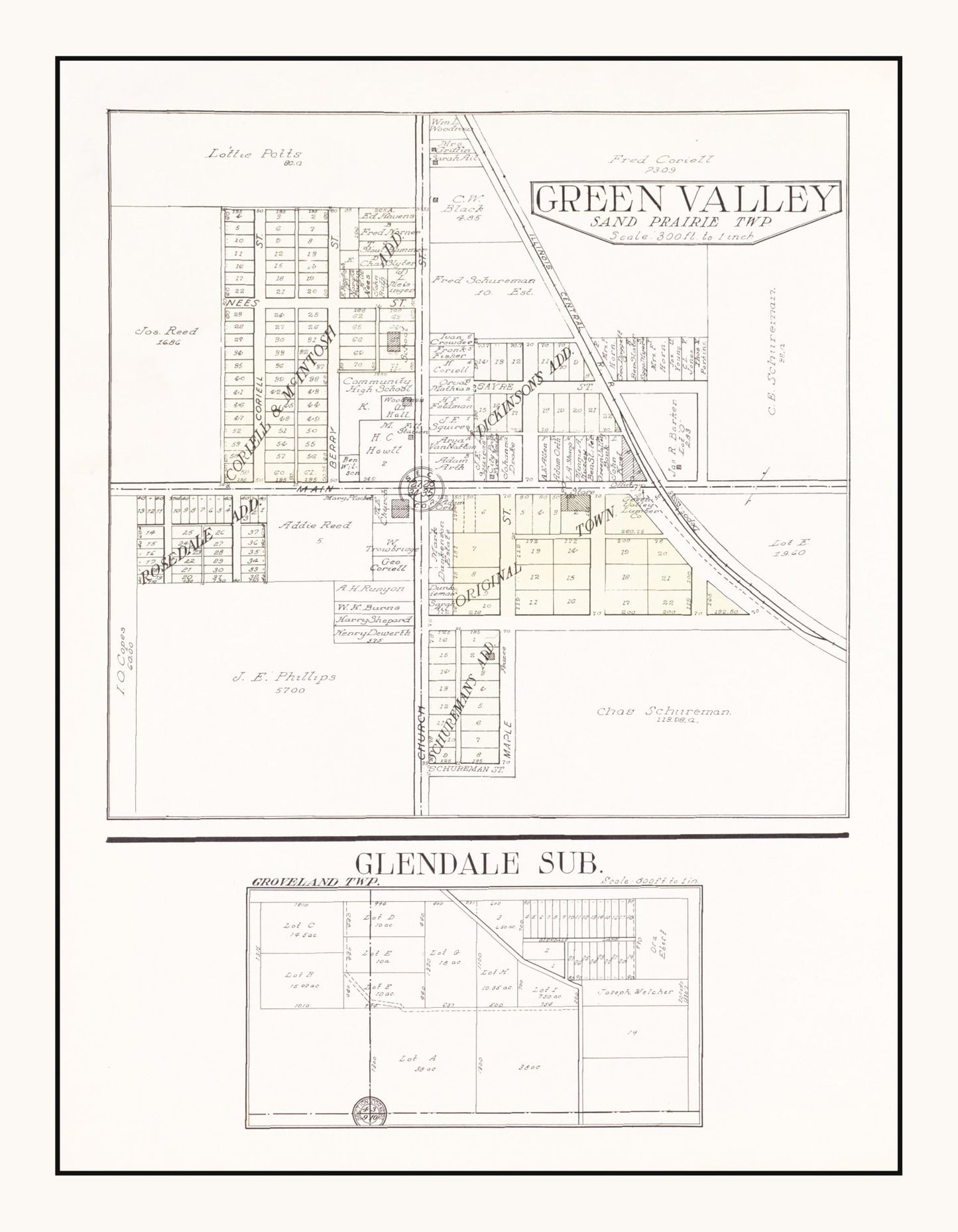 Vintage Map of Green Valley, Illinois, 1929