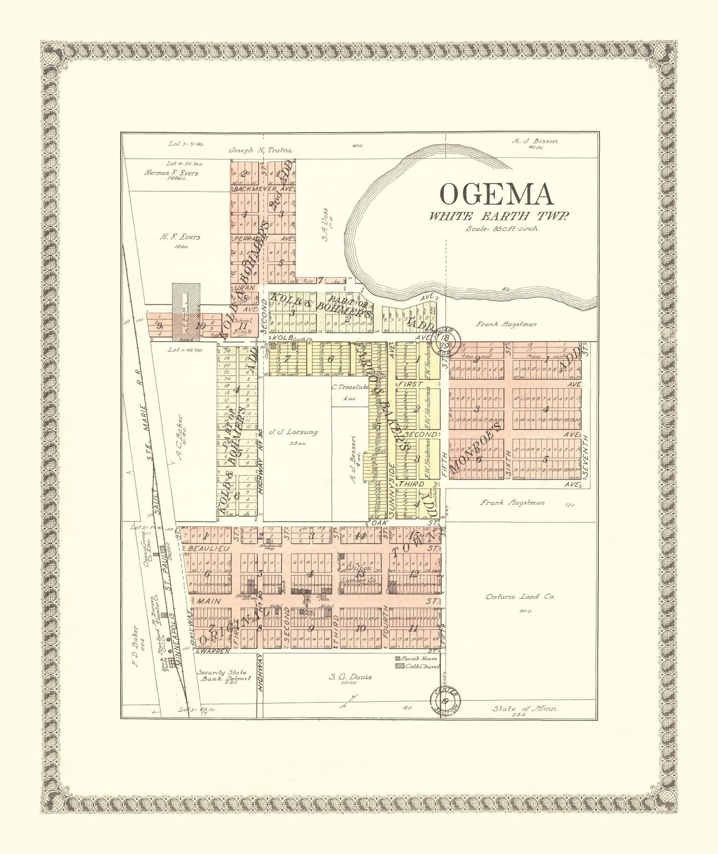 Vintage Map of Ogema, Minnesota, 1929