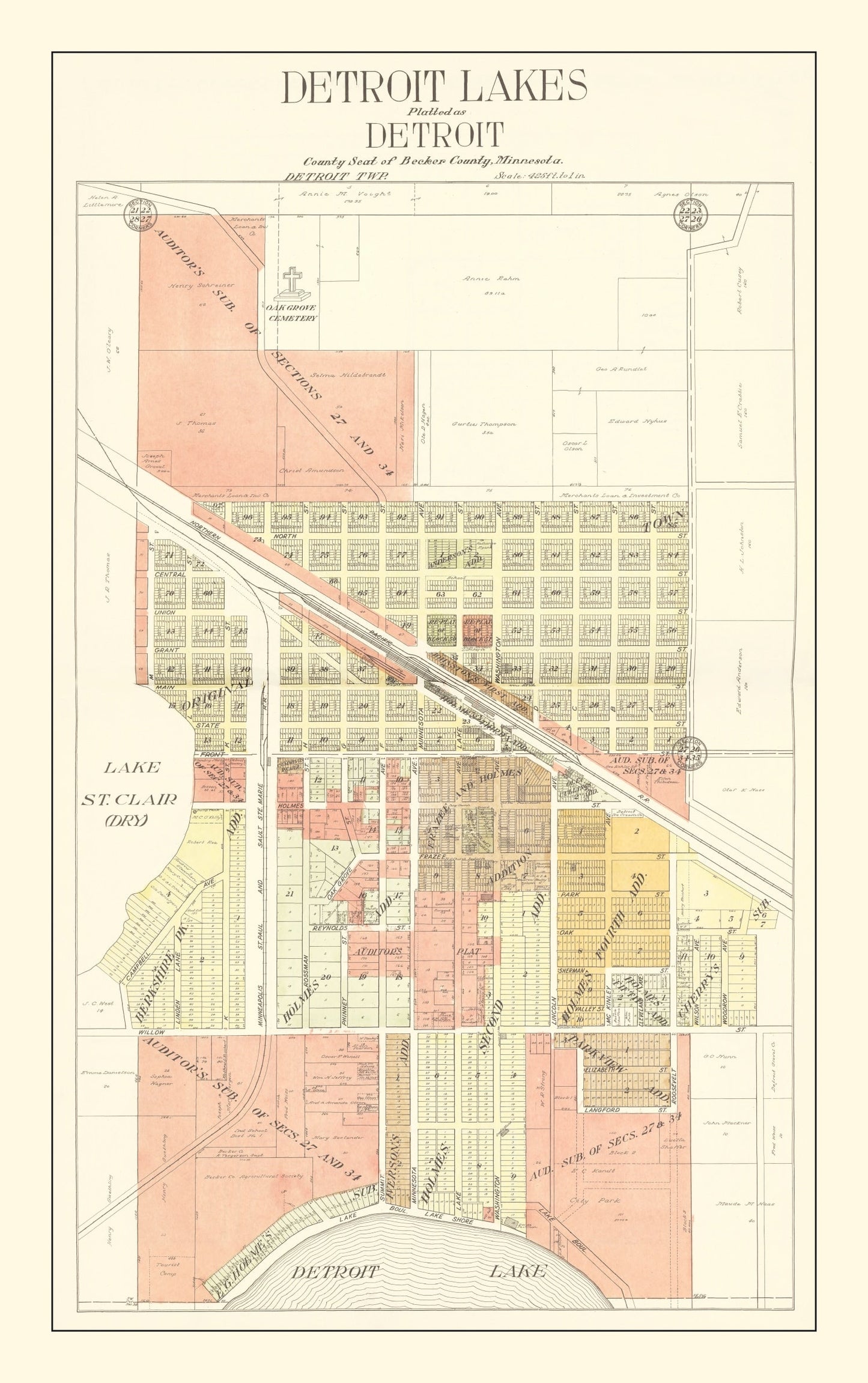 Vintage Map of Detroit Lakes, Minnesota 1929