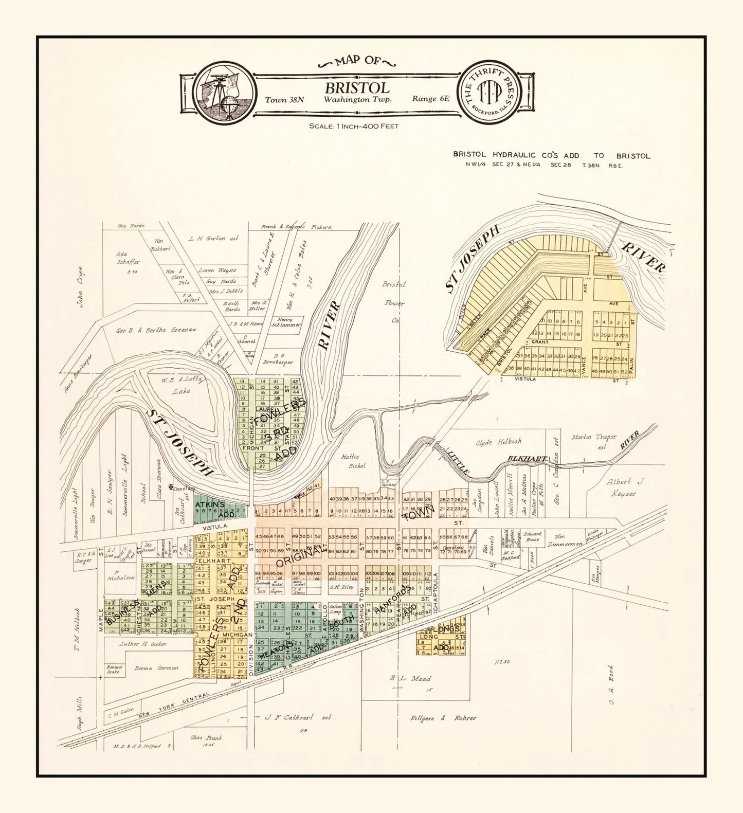 Vintage Map of Bristol, Indiana, 1929