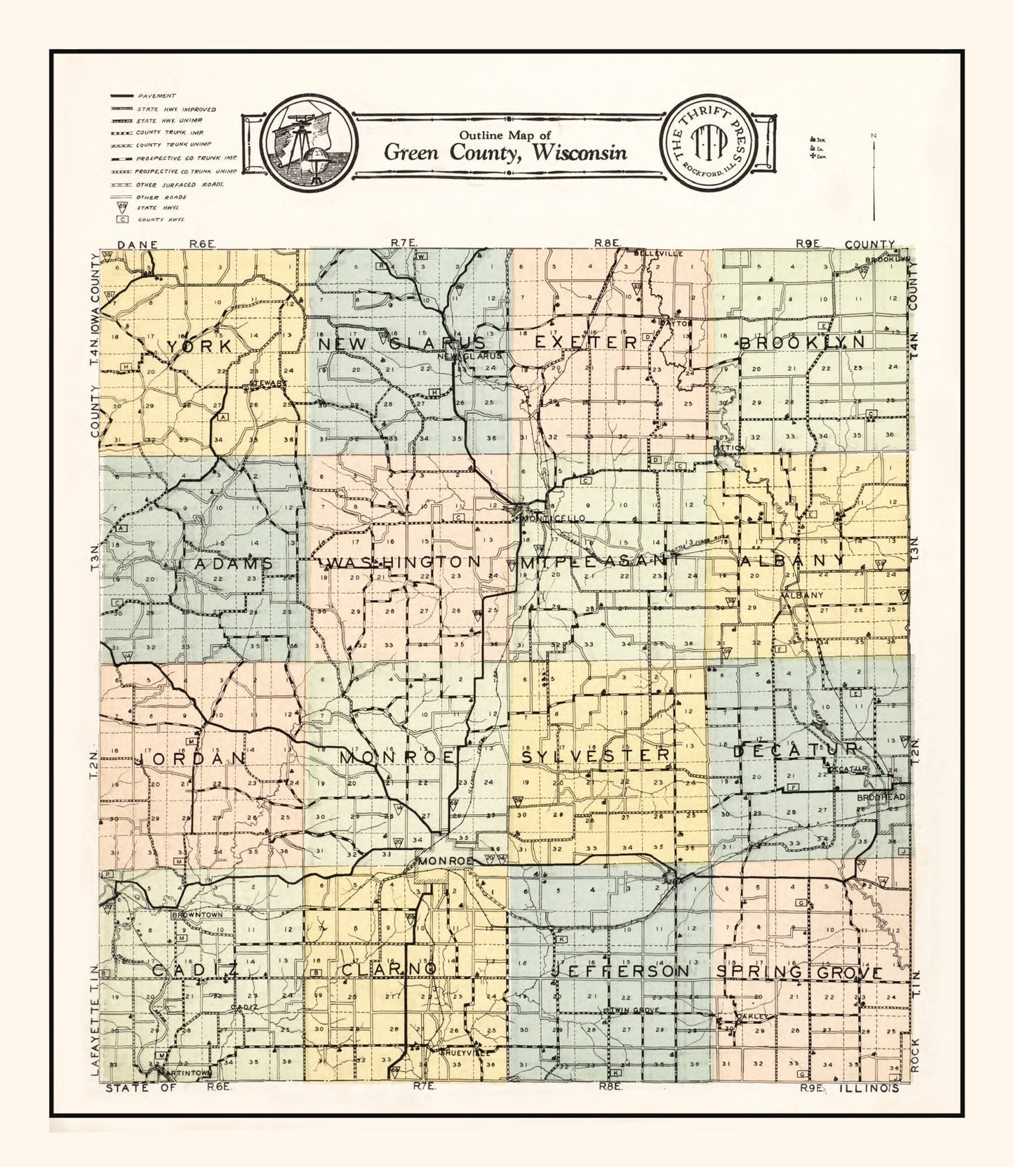 Vintage Map of Green County, Wisconsin, 1931