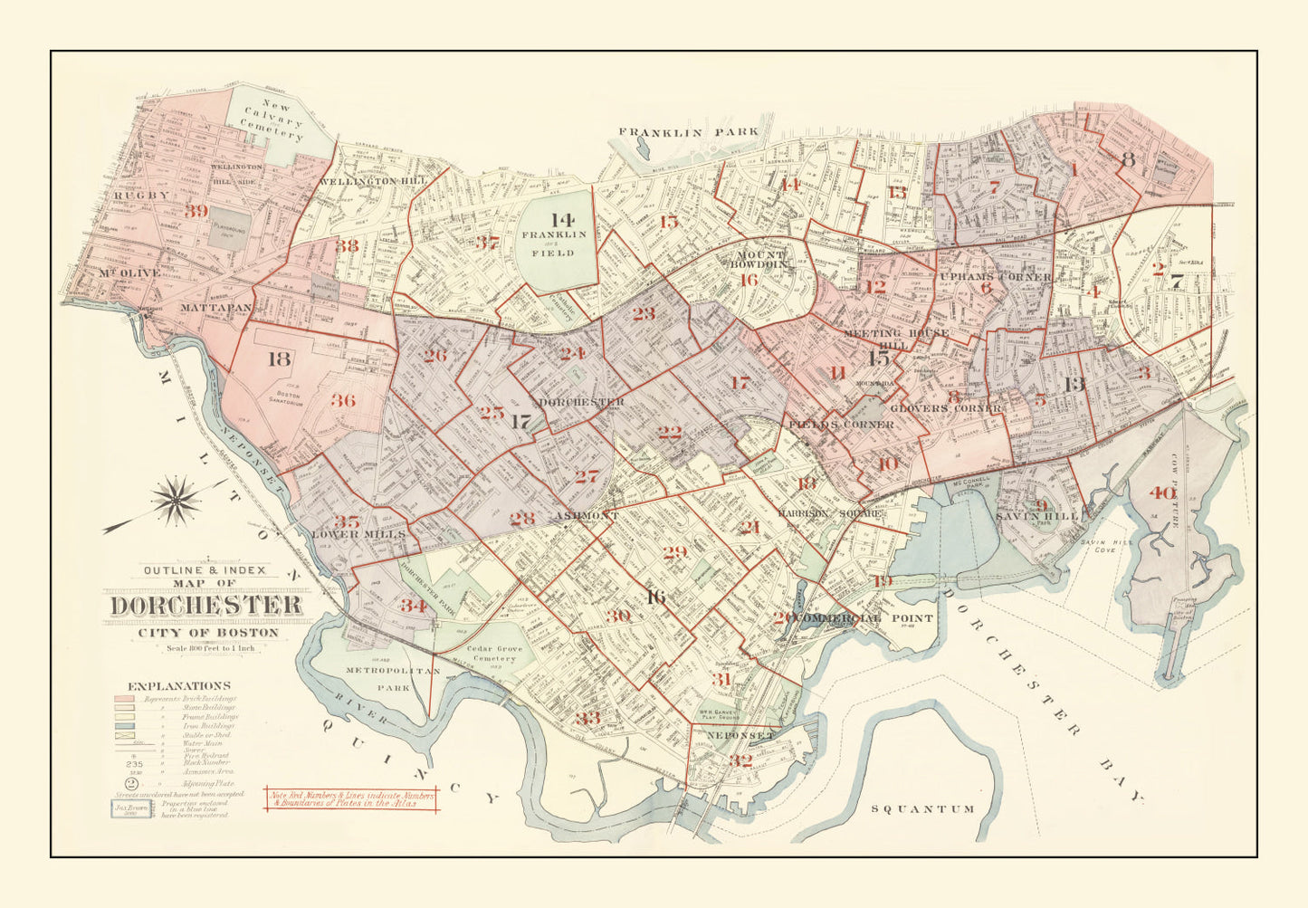 Vintage Map of Dorchester, Massachusetts, 1933