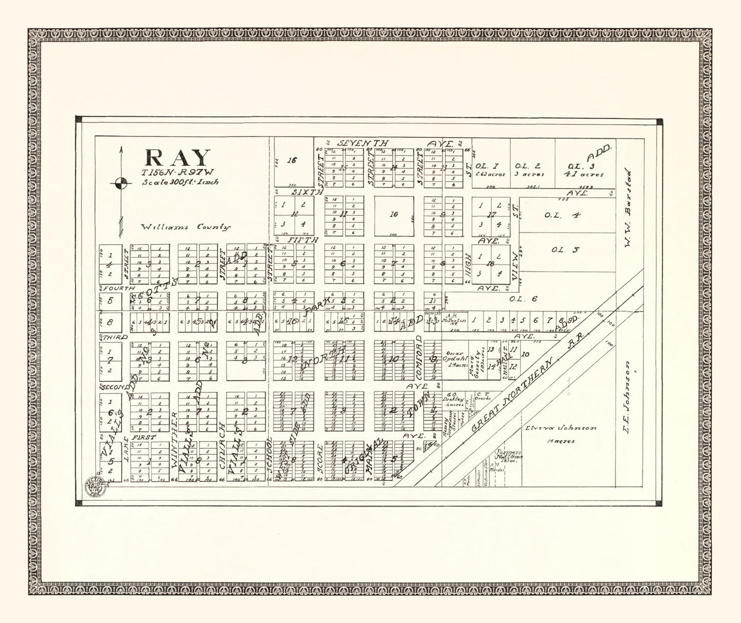 Vintage Map of Ray, Williams County, North Dakota, 1937