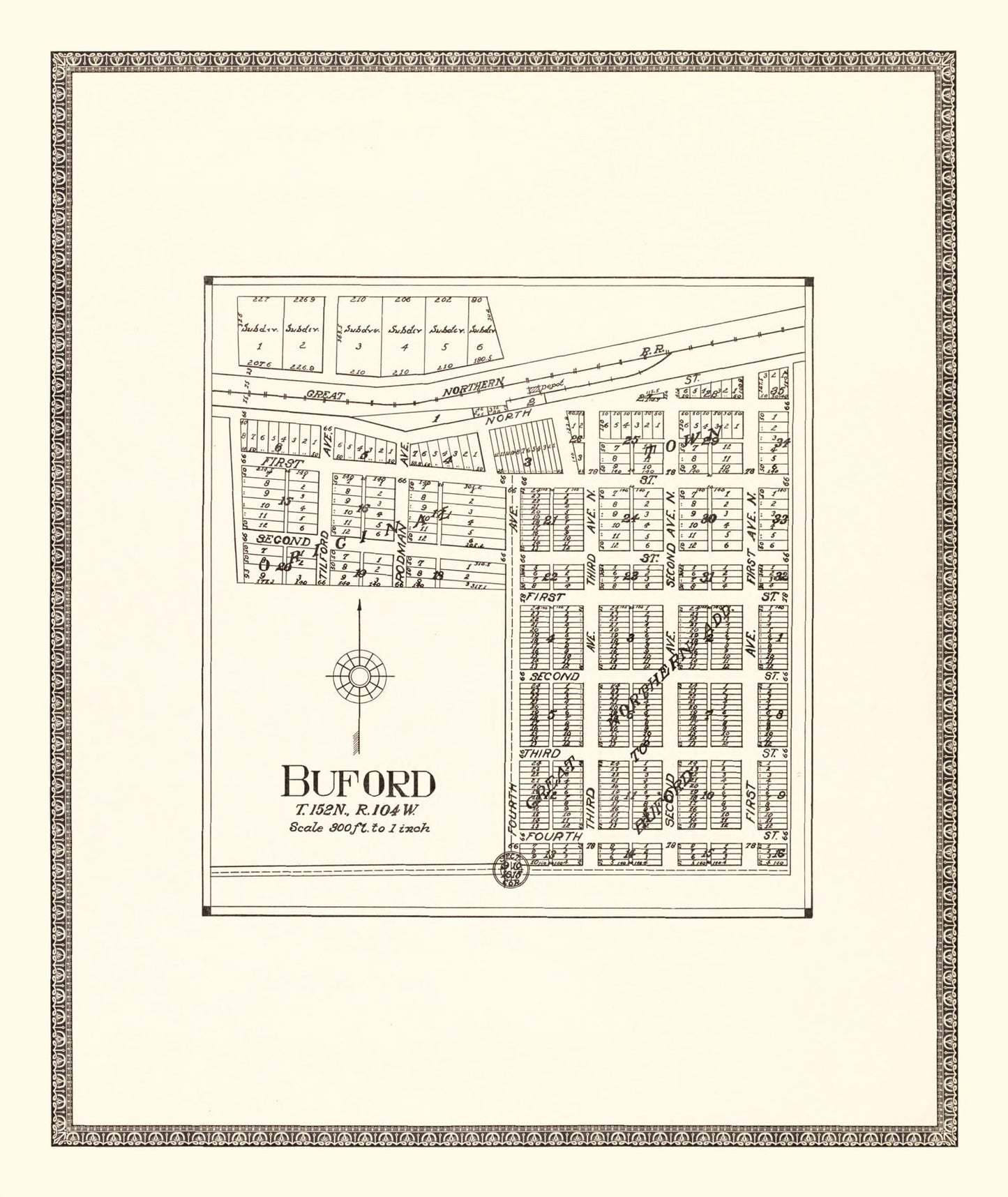 Vintage Map of Buford, North Dakota, 1937