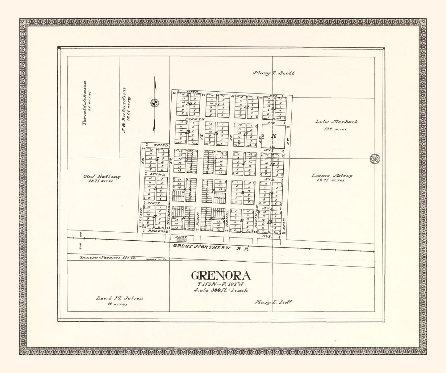 Vintage Map of Grenora, North Dakota, 1937