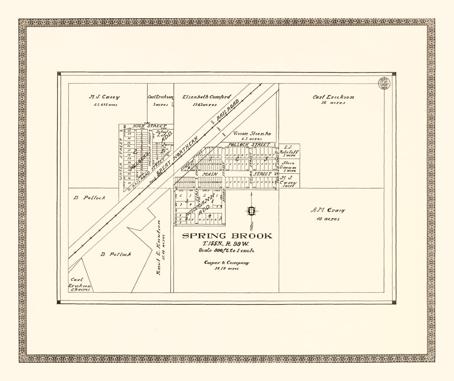 Vintage Map of Spring Brook, North Dakota, 1937