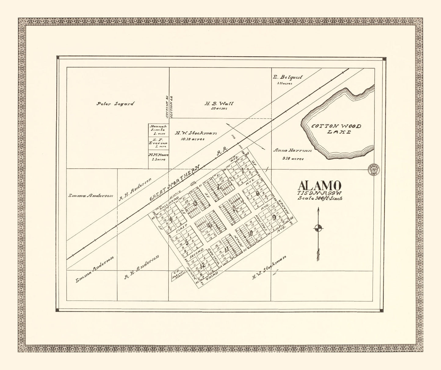 Vintage Map of Alamo, North Dakota, 1937