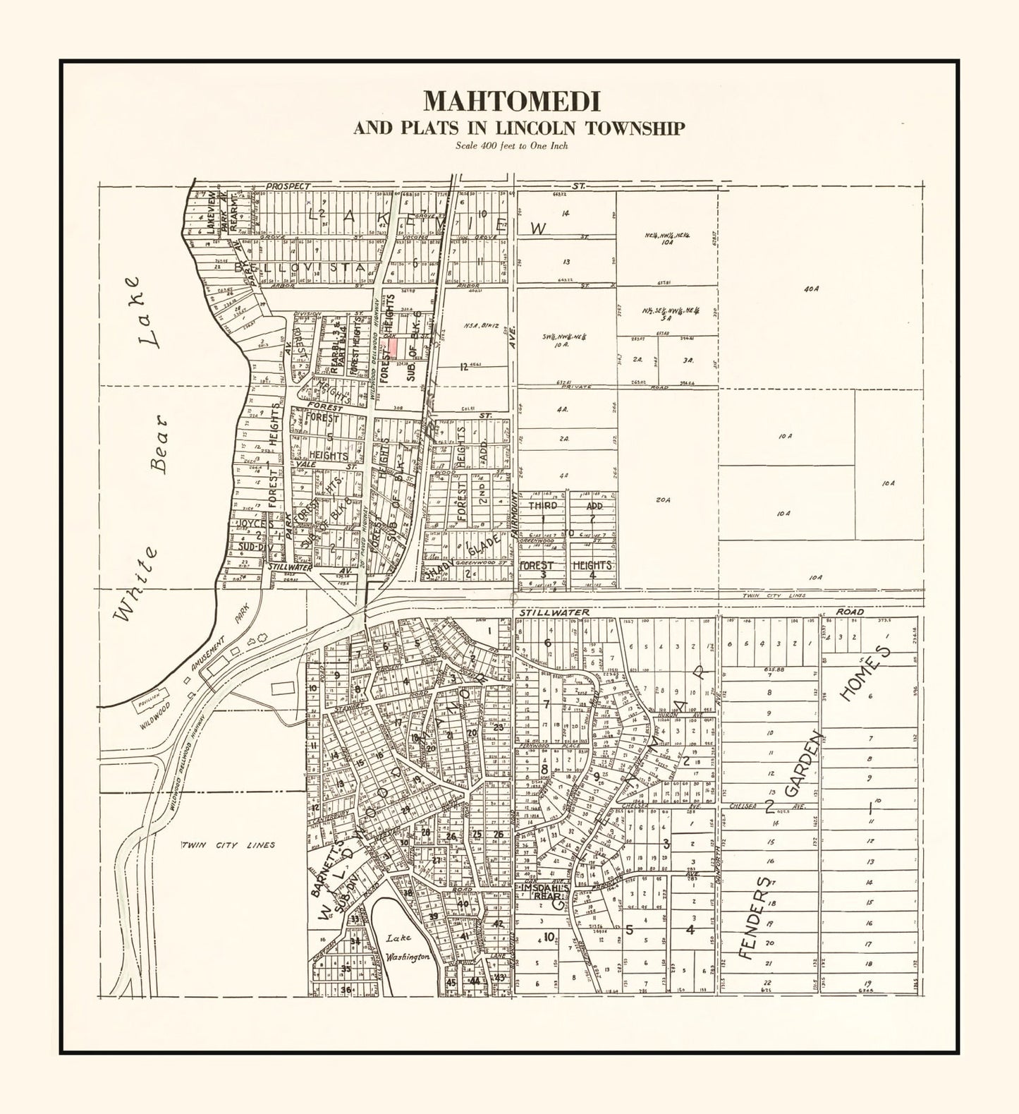 Vintage Map of Mahtomedi, Minnesota, 1938