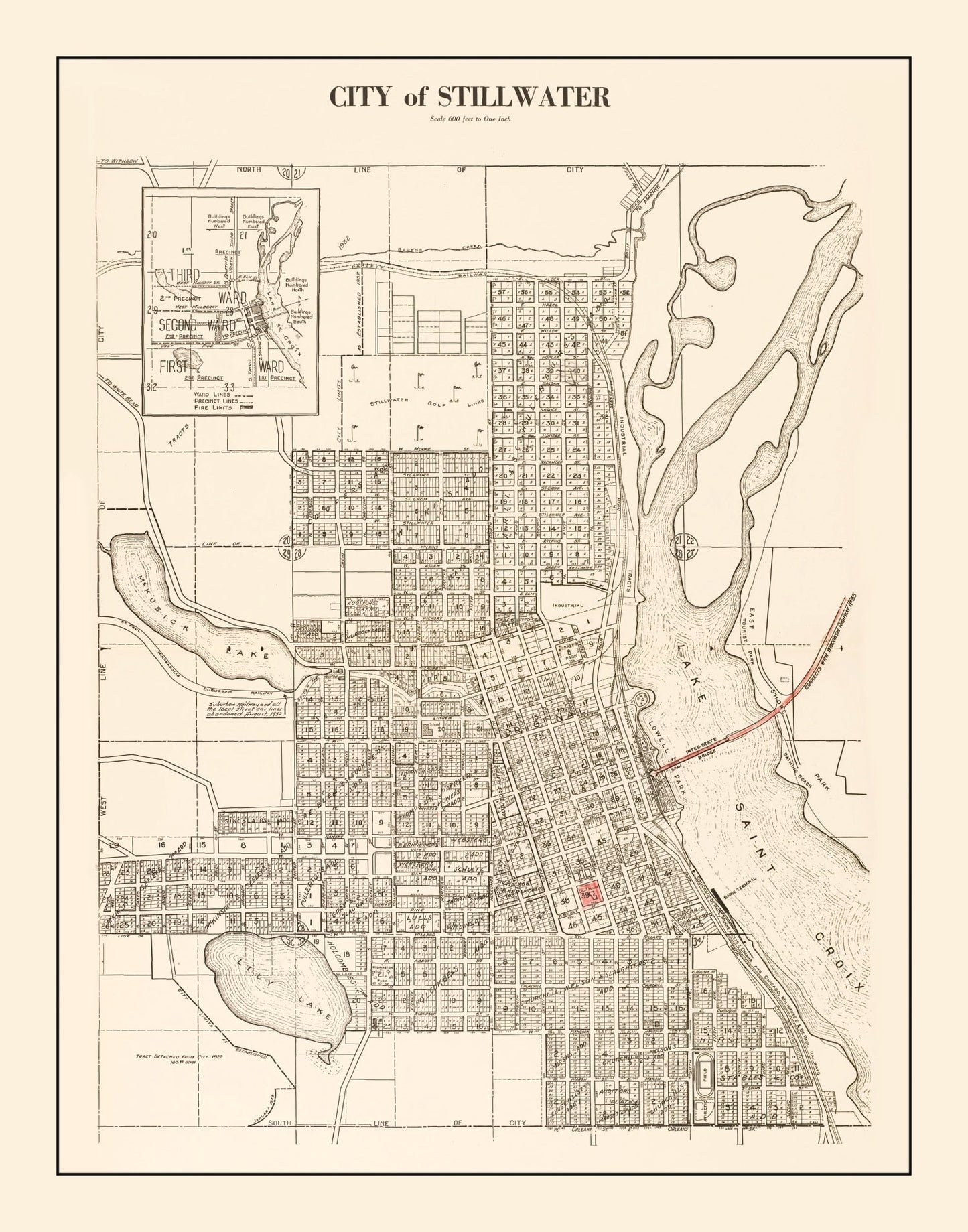 Vintage Map of Stillwater, Minnesota, 1938
