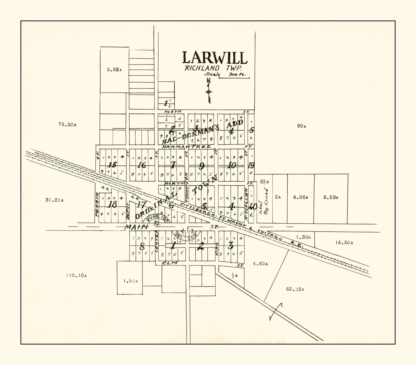 Vintage Map of Larwill, Indiana, 1939