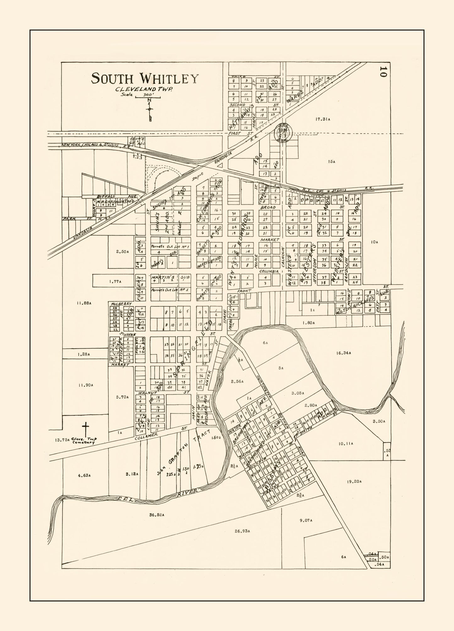 Vintage Map of South Whitley, Indiana, 1939
