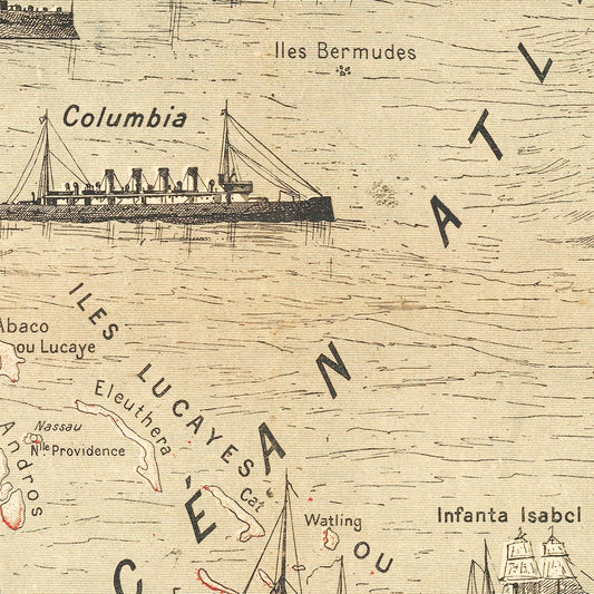 Vintage Spanish-American War Map of the Atlantic, 1898