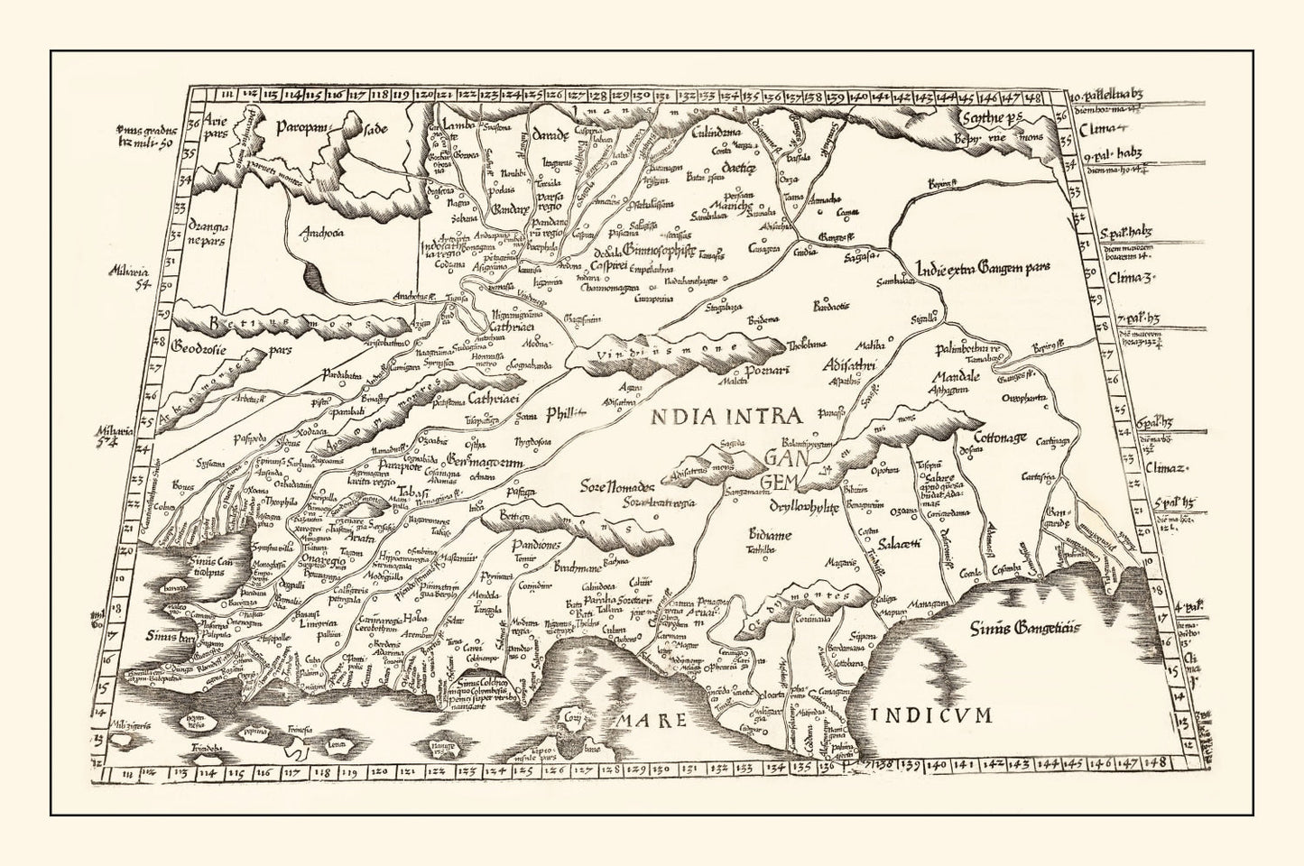 Vintage Ptolemaic Map of India, 1522
