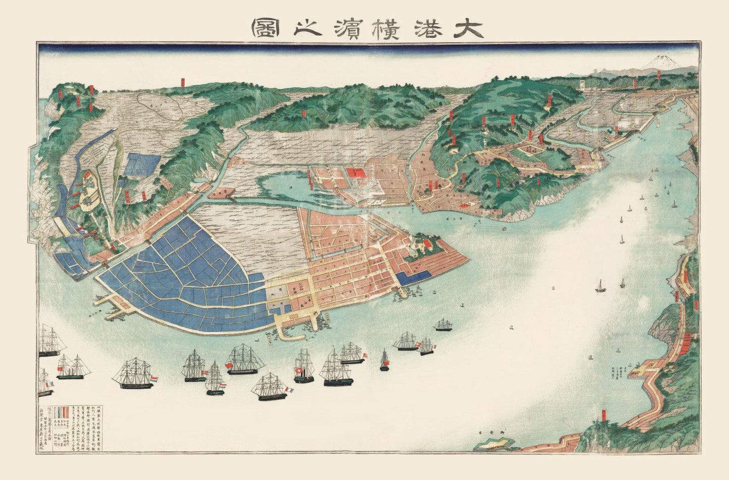 Vintage Map of Yokohama, Japan, 1868