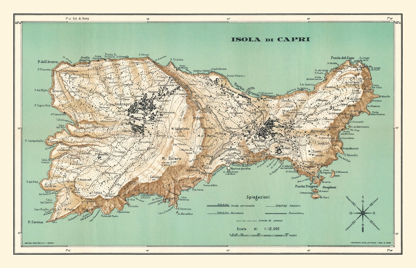 Vintage Map of Capri, Italy, 1930
