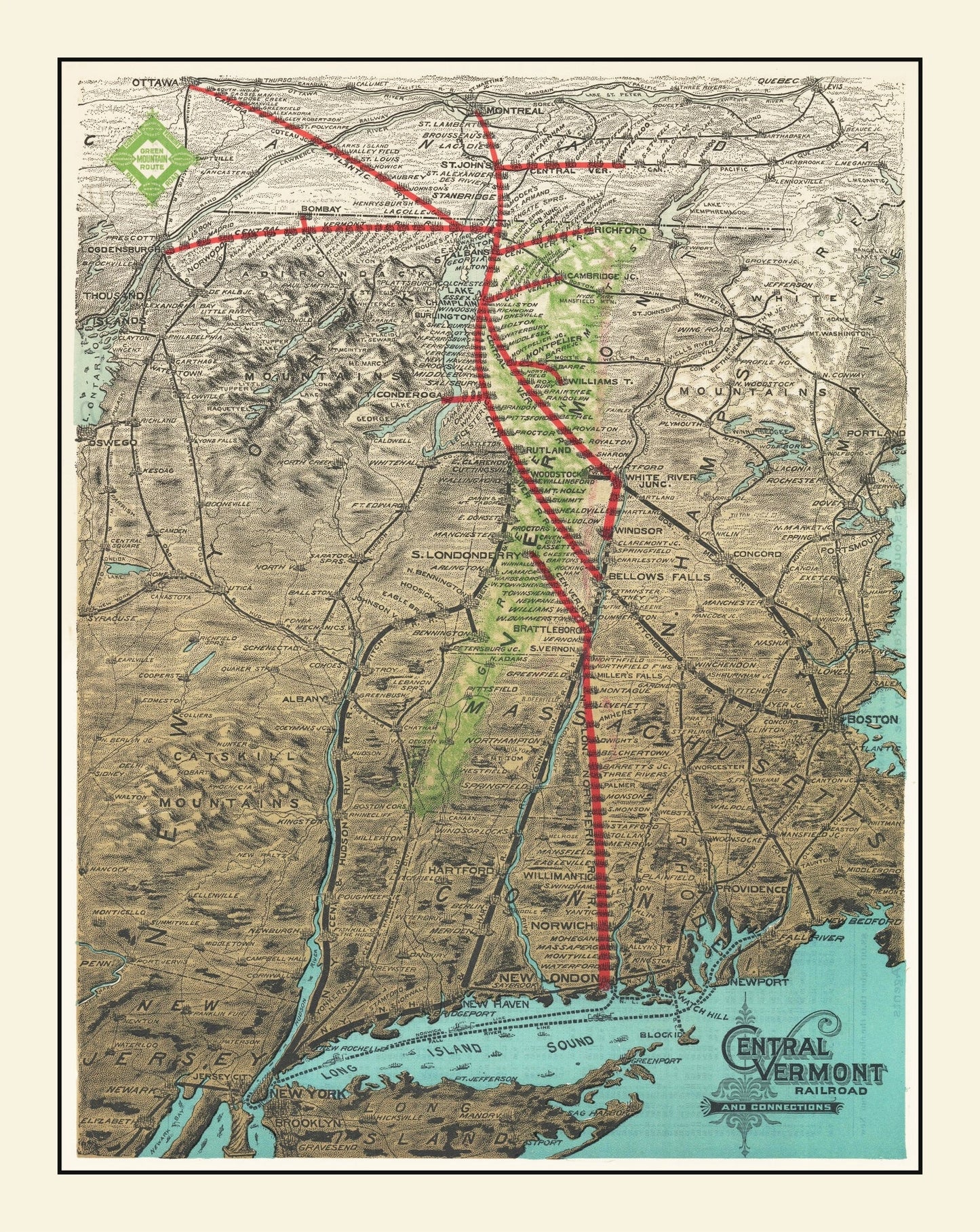 Vintage Railroad Map of the United States, 1890