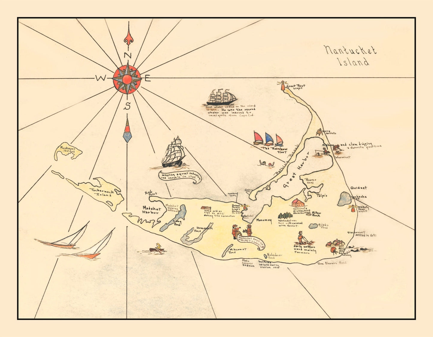 Vintage Map of Nantucket, Massachusetts, 1930