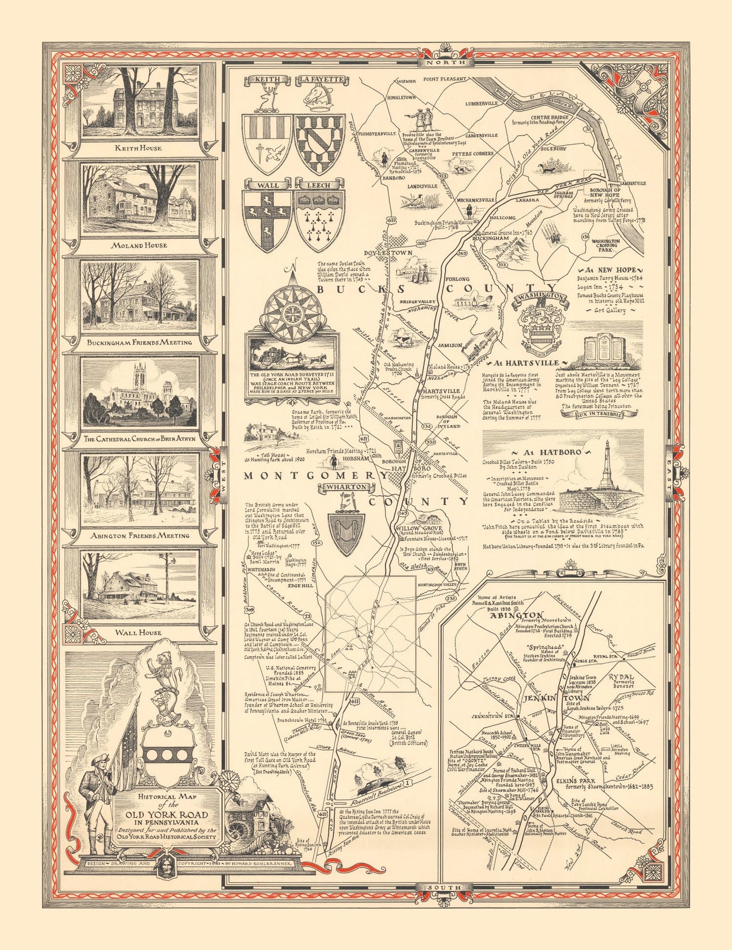 Vintage Old York Road, Pennsylvania Map, 1941