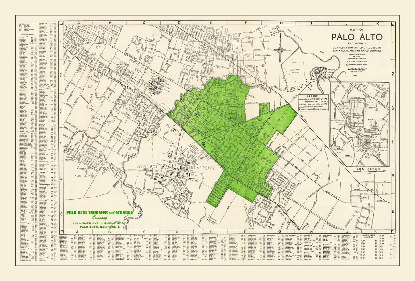 Vintage Map of Palo Alto, California, 1953
