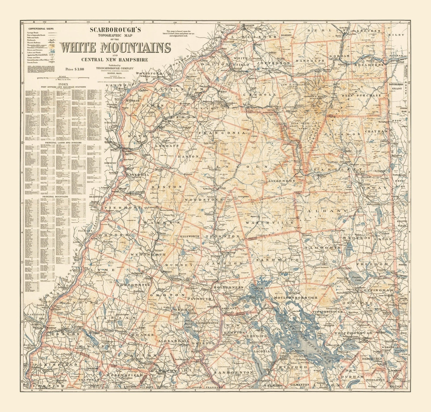 Vintage White Mountains New Hampshire Map, 1903