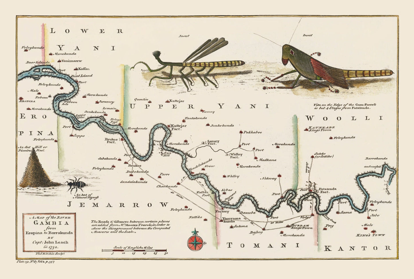 Vintage Map of the Middle Gambia River, 1752