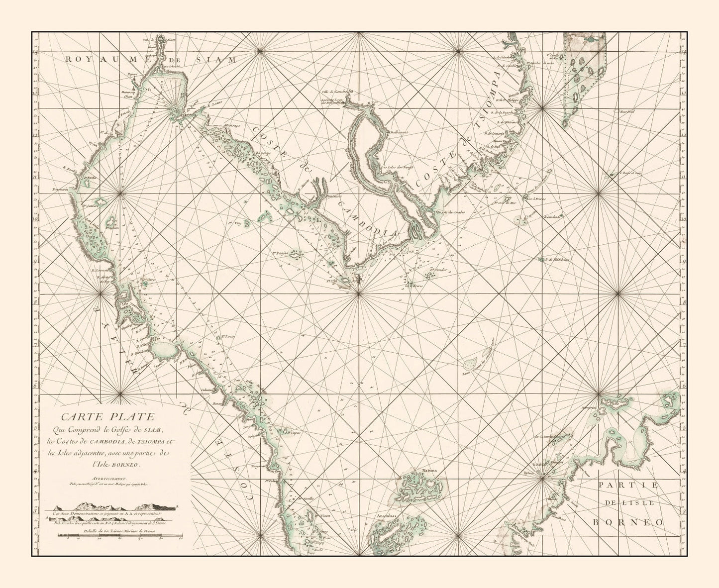 Vintage Gulf of Siam Map, 1745