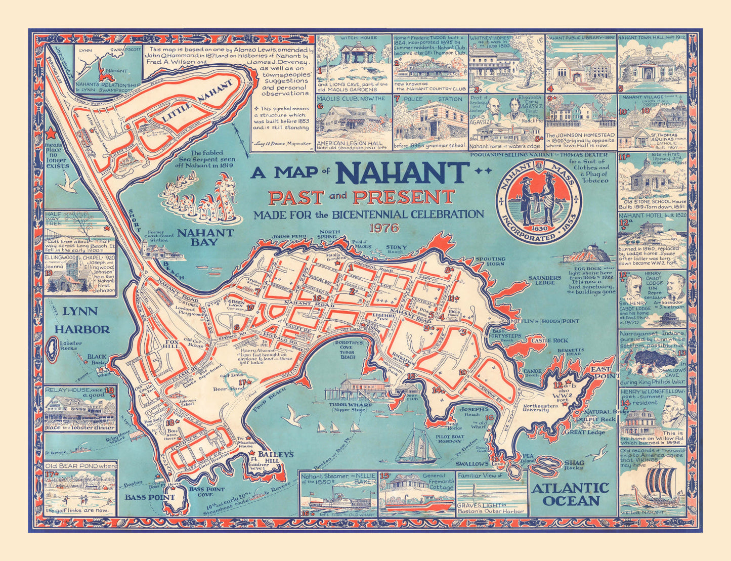 Vintage Map of Nahant, Massachusetts, 1976
