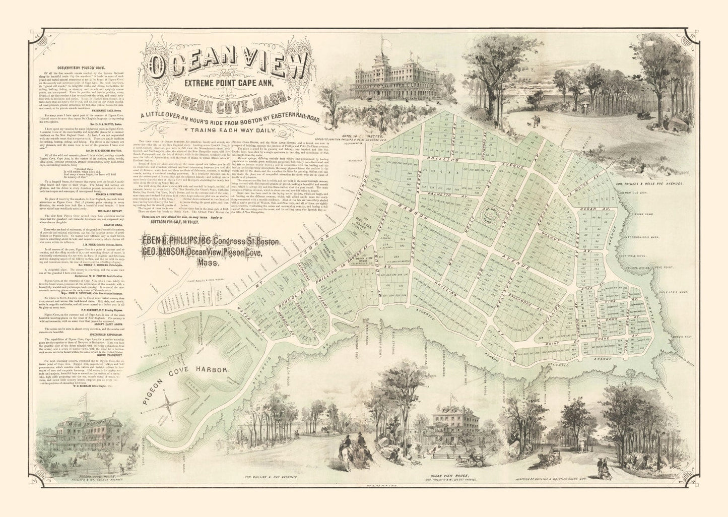 Vintage Map of Pigeon Cove and Cape Ann, Massachusetts, 1870