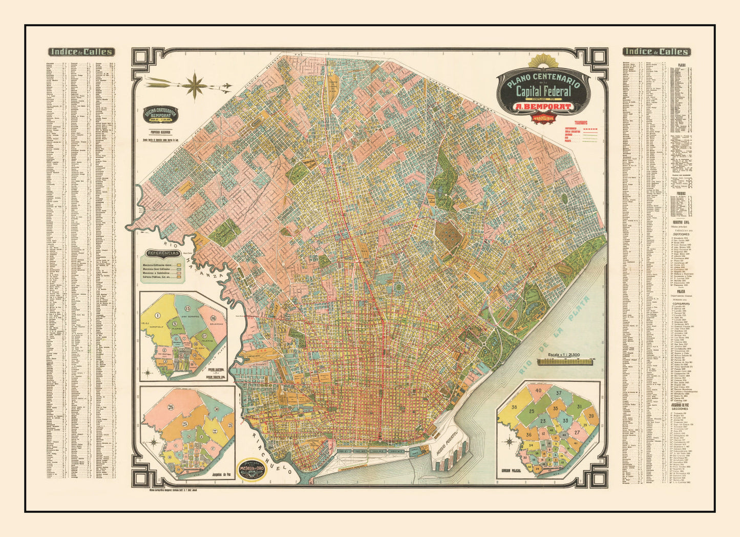 Vintage Map of Buenos Aires, Argentina 1915