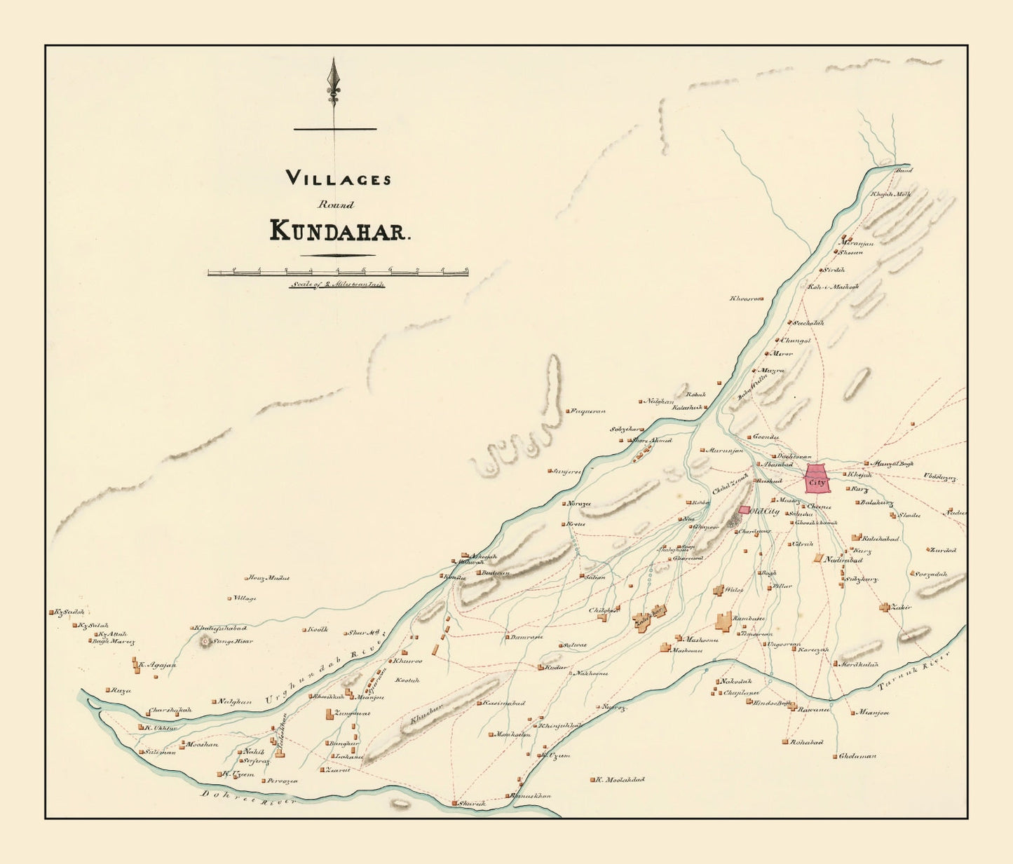 Vintage Map of Kandahar, Afghanistan, 1840