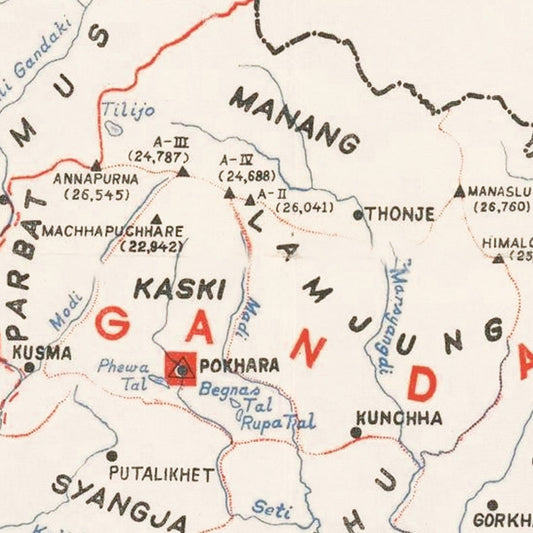 Vintage Map of Nepal, 1969
