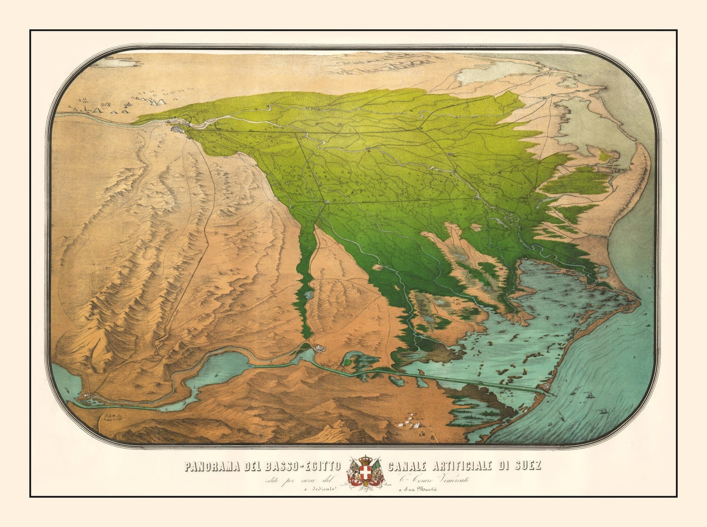 Vintage Map of the Suez Canal, 1869