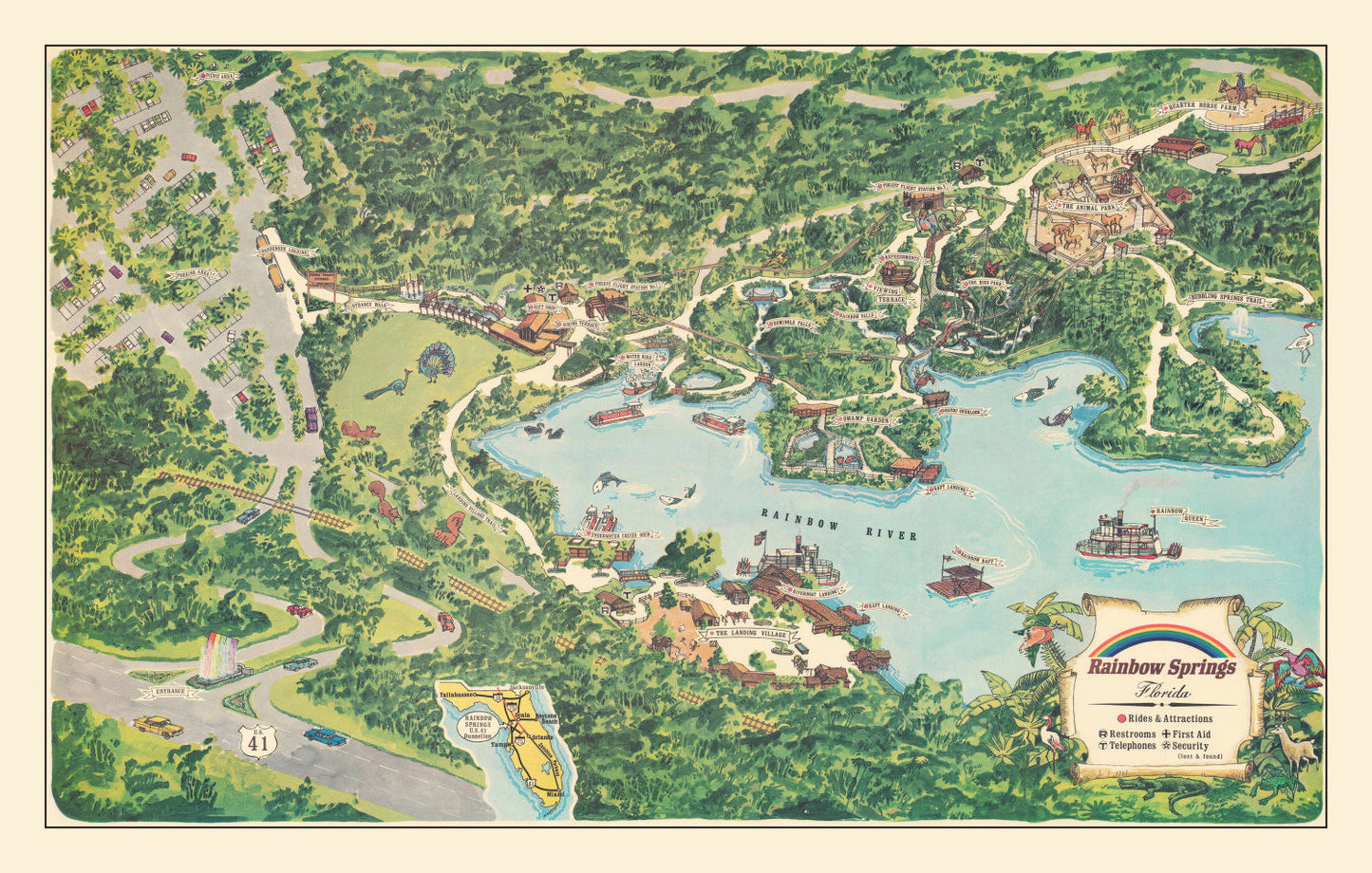 Vintage Rainbow Springs, Florida Map, 1967