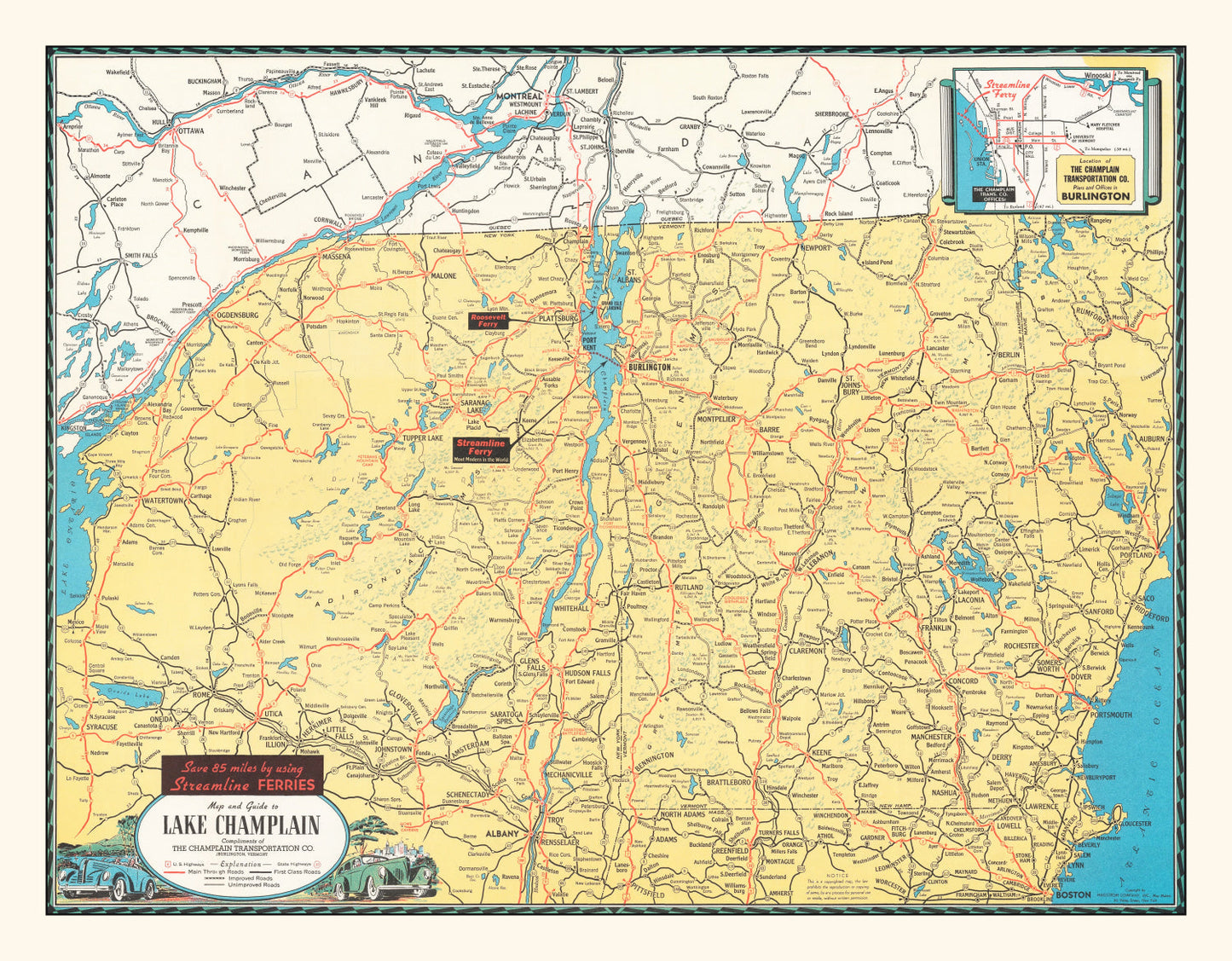 Vintage Lake Champlain Map, 1940
