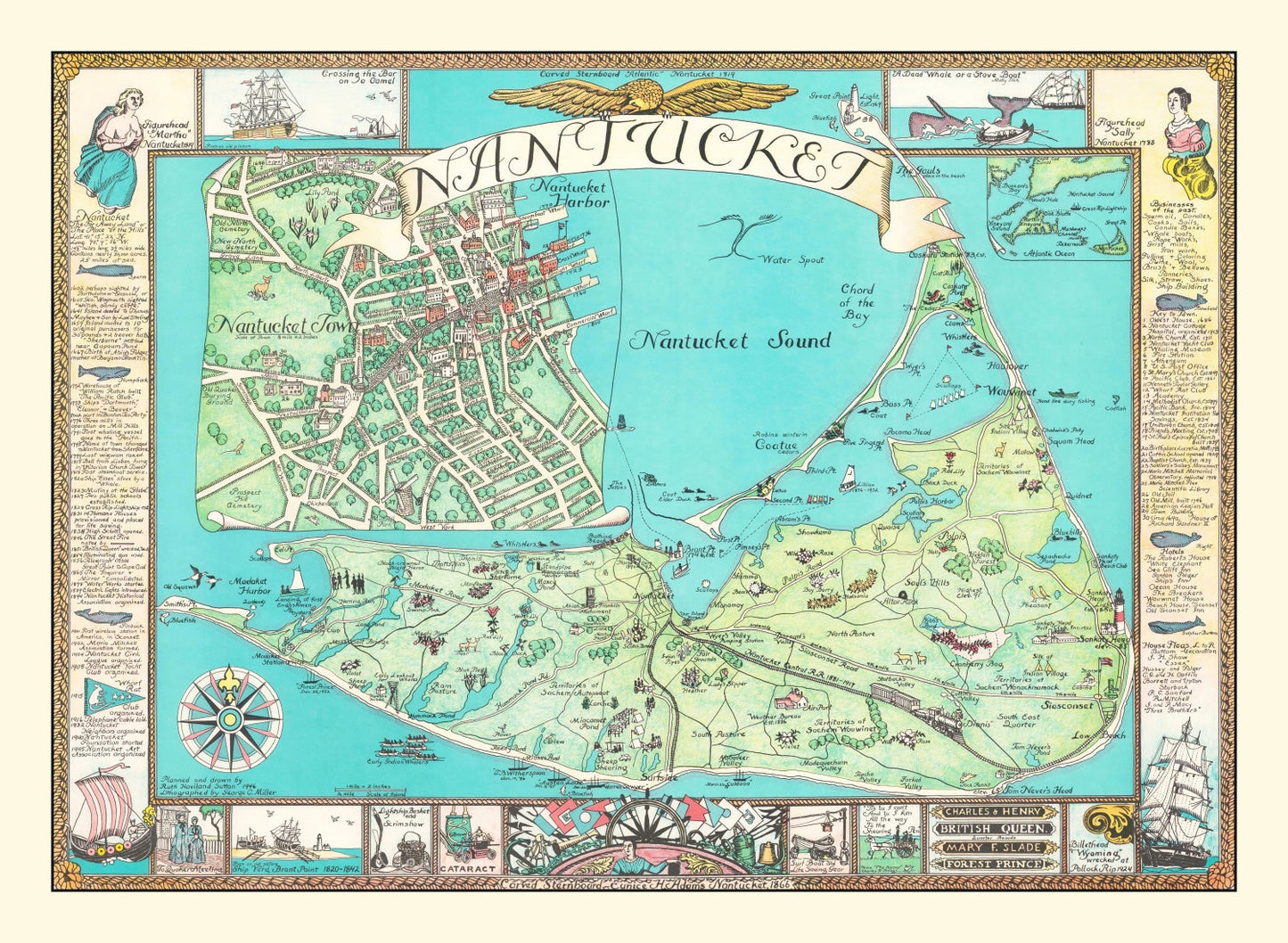Vintage Pictorial Map of Nantucket, Massachusetts, 1964