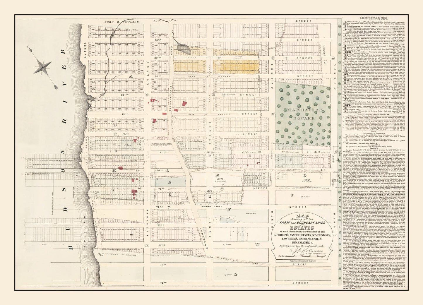 Vintage Upper West Side Manhattan New York Map, 1874