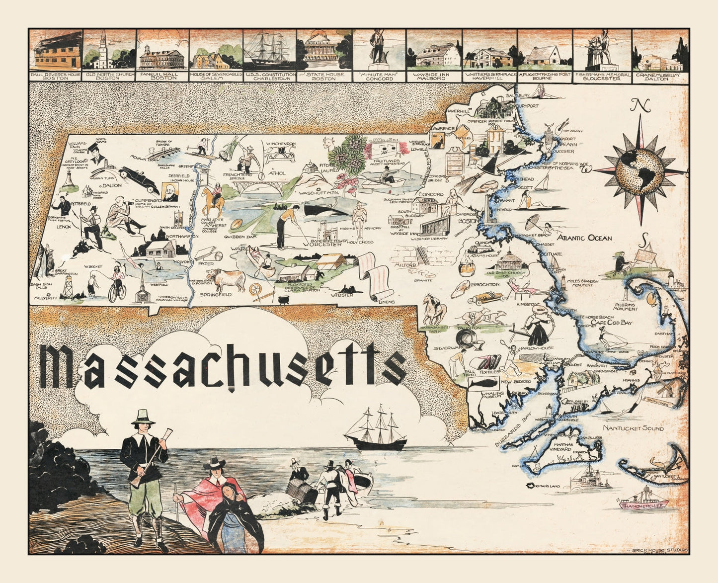 Vintage Map of Massachusetts, 1930